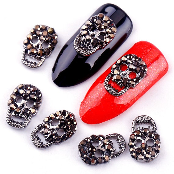 10pcs/lot Halloween Skull Design Black Rhinestones for Nails 