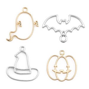 DIY 10pcs Ghost Bat Magic Hat Bezel Metal Frame Pendant Gold Charm Bezel Setting Cabochon Setting UV Resin Charm