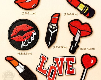 Lot 8pcs Lips Kiss Lipstick DIY Cartoon Badges Cloth Embroidery Patch Applique Ironing Clothing Sewing Supplies Decorative