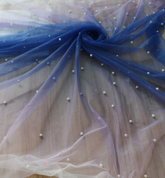 Deep Blue Pearl Decor Mesh Cloth Soft Gradient Ombre Net Etsy