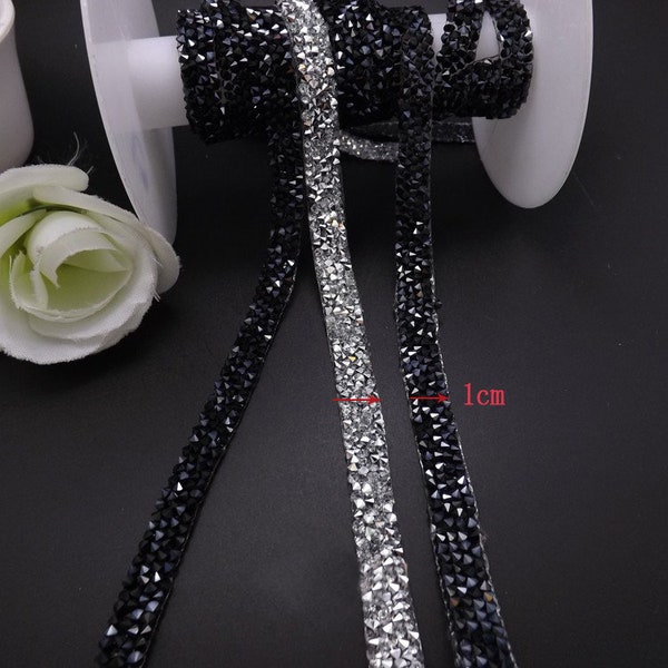 Ruban strass argent cristal clair, largeur de ruban strass jet noir accessoires de garniture fantaisie mariage Hot Fix