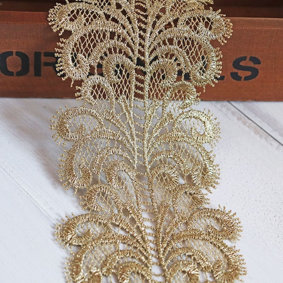 Vintage Gold Embroidered Lace Edge Trim Ribbon Costume Decor Applique DIY  Sewing