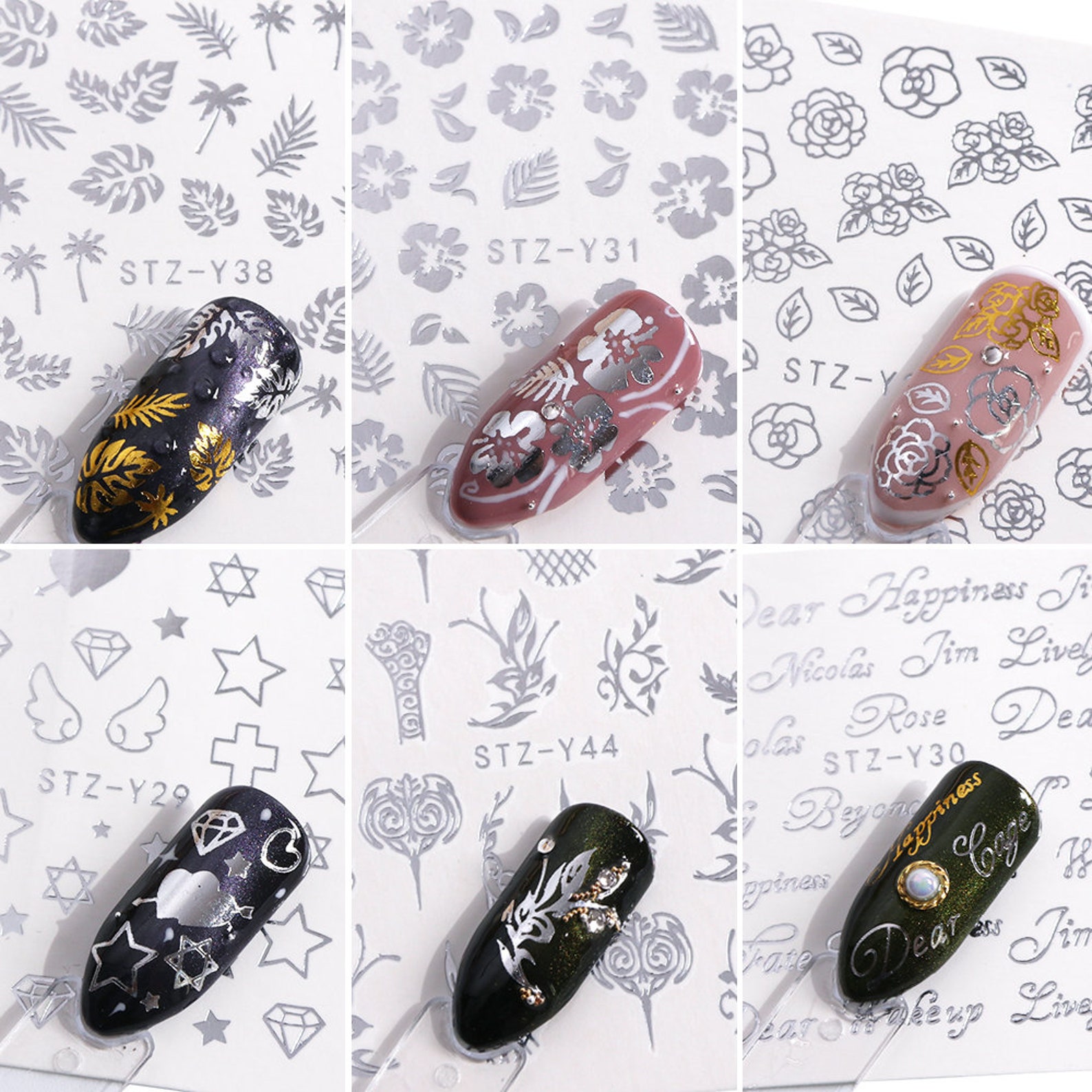 16 Designs Nail Stickers Decals Water Transfer Nail Wraps Etsy