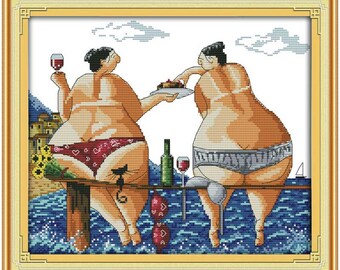 Enjoy in Beach Counted Cross Stitch 11CT 14CT Cross Stitch Kits Cartoon Cross Stitch Sets Embroidery Needlework Home Wall Decor