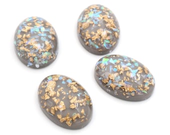 Lot 10 pcs 18x25mm New Fashion Gray Color Built-in Metal Foil Flat back Resin Cabochons Cameo