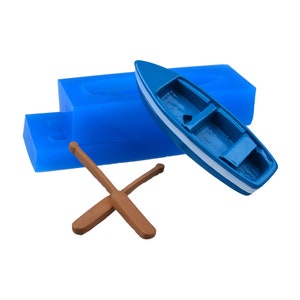 Bateau à rames 3D avec oars moule 3D étagère en bois bateau avec moules à rames 3D Moule de bateau flexible Push Silicone Moules aliments sûrs