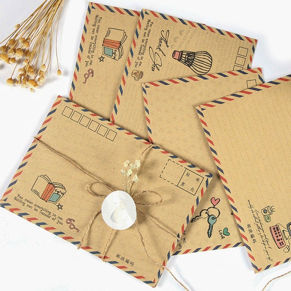Vintage Grande Enveloppe, Lettre postale Papeterie Papier Airmail Retro  School
