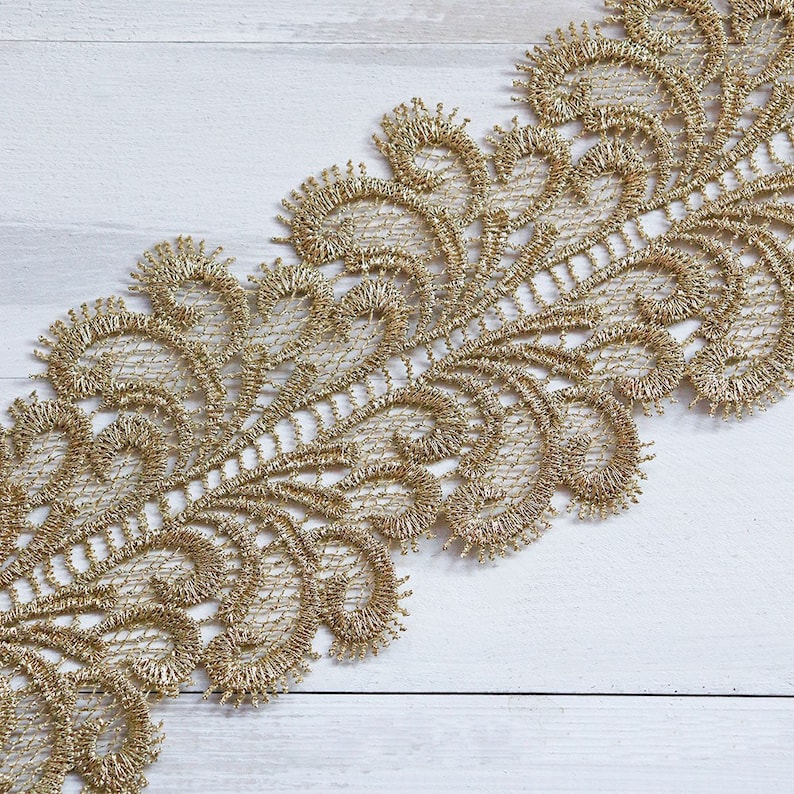 1 Yard Vintage Gold Metalic Gold Lace Trim Scalloped Lace Trim Etsy