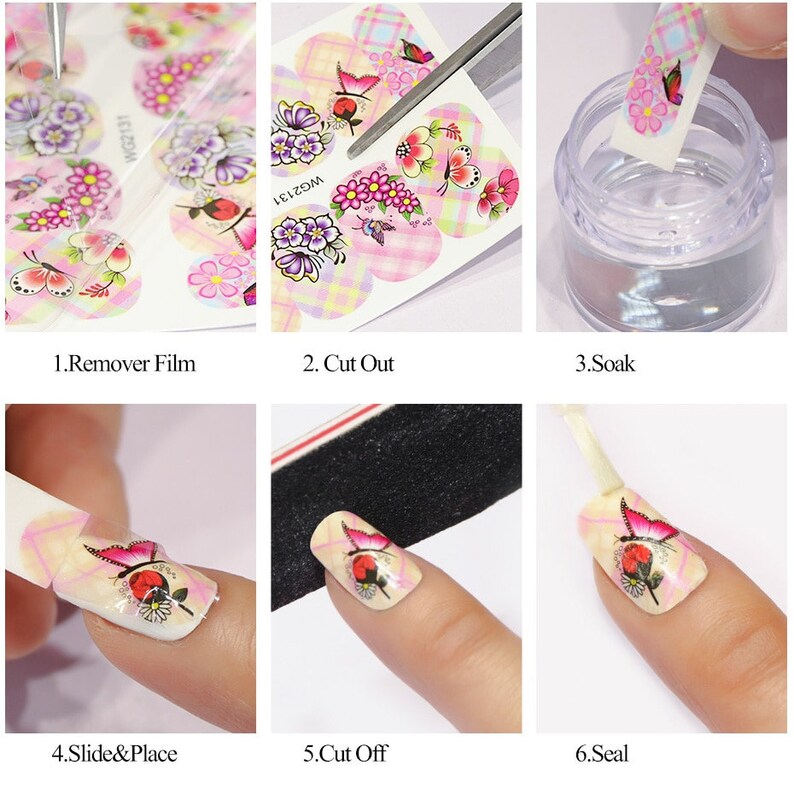 16 Designs Nail Stickers Decals Water Transfer Nail Wraps Etsy