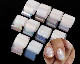 10 Rolls / Box Holographic Nail Foil Set Gradient Transparent AB Color Transfer Sticker Manicure Nail Art Decals