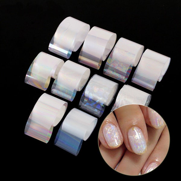 10 Rolls / Box Holographic Nail Foil Set Gradient Transparent AB Color Transfer Sticker Manicure Nail Art Decals