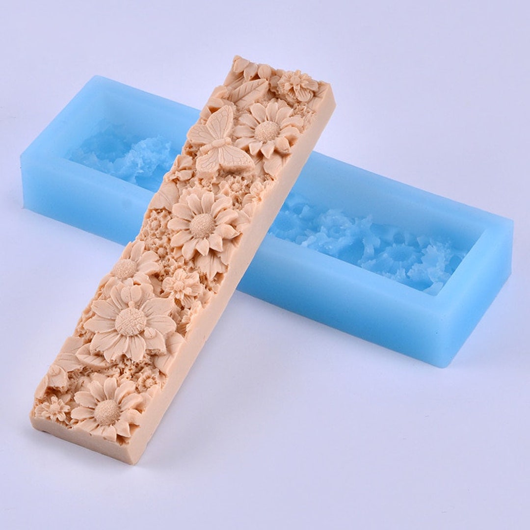 Flower Pattern Loaf Soap Silicone Mold Flat Rectangle Handmade Craft