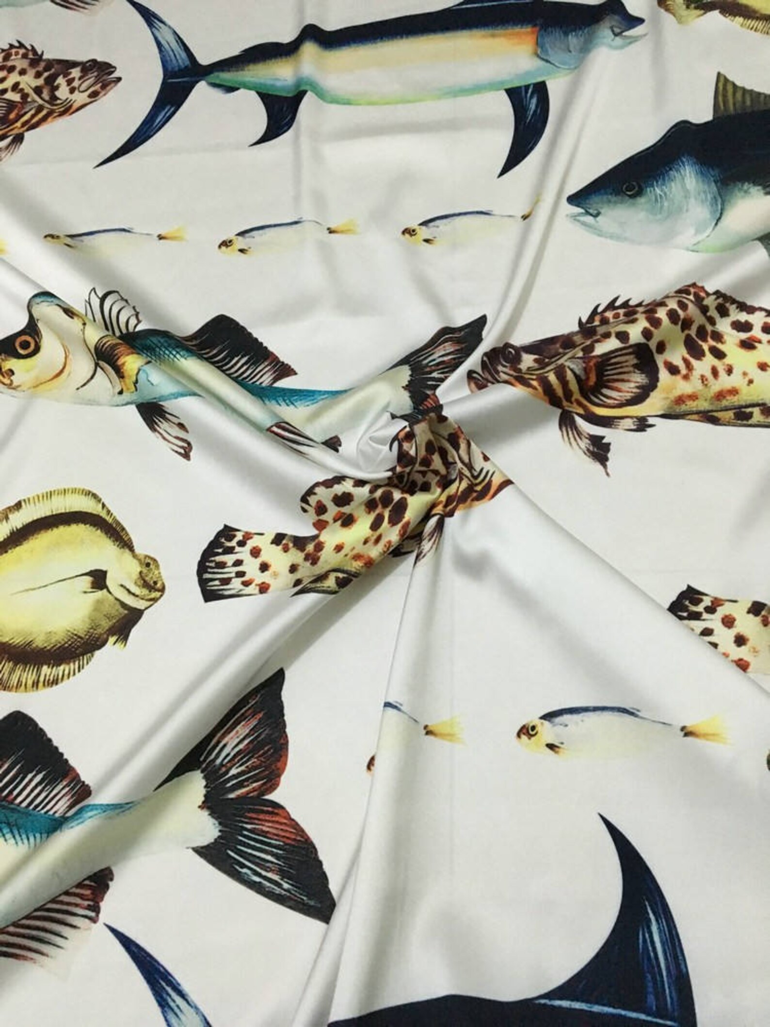 Smoothly Silk Satin Fabric Sea Fish Animal Print Silk Satin Etsy