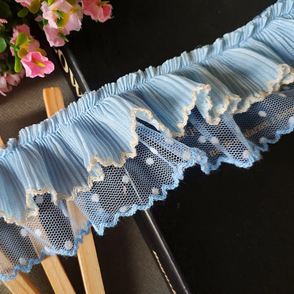 Sky Blue Toothpick Pleated Chiffon Curly Lace DIY Clothing Home Textile Evening Dress Children Skirt Trimming Sewing Accessories