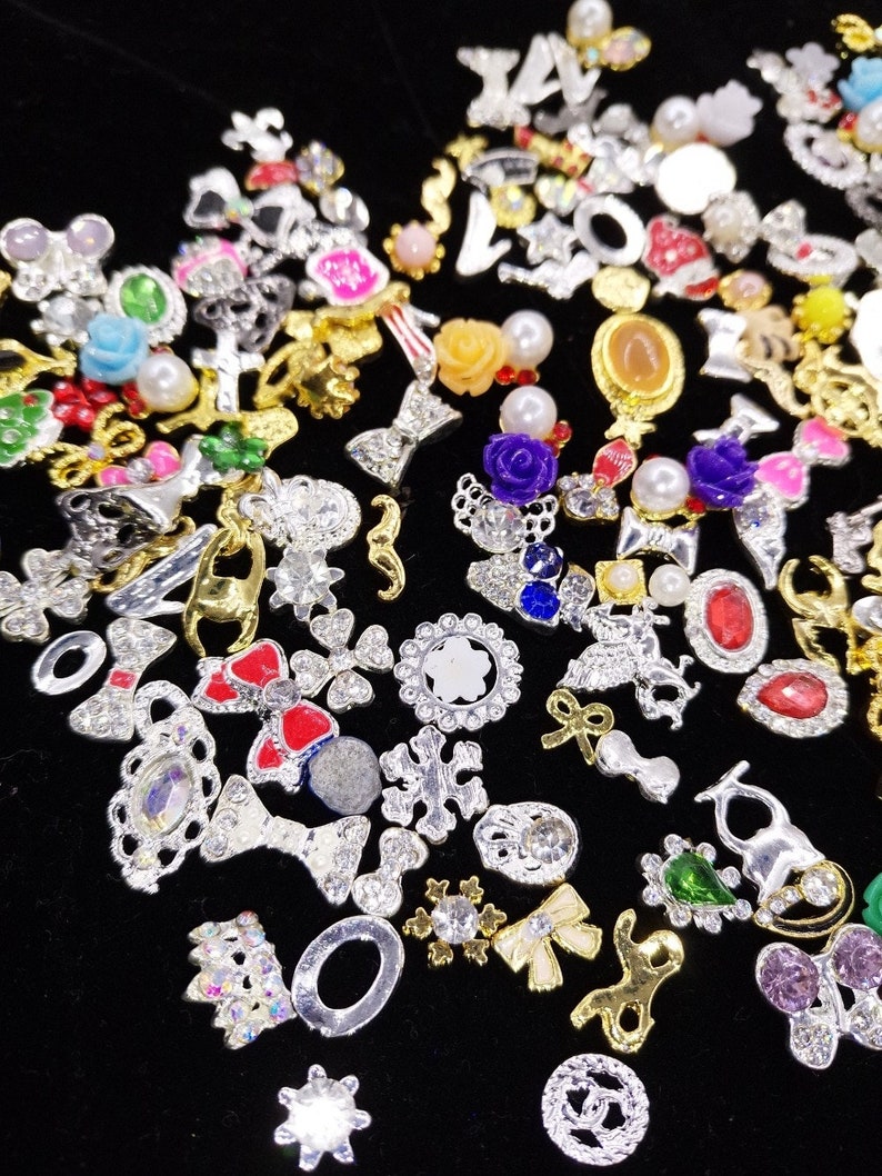 Lot 10 Pcs Nail Charm Mixed Design Alloy Nail Jewelry DIY Etsy