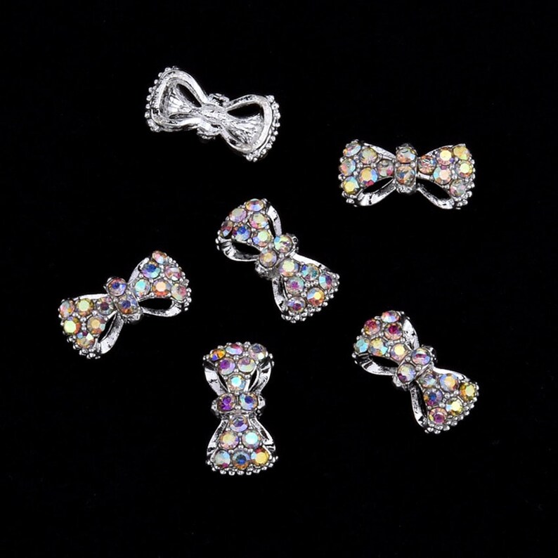 3D Alloy AB Rhinestones Bows Nail Art DIY Nail Jewelry Charms Etsy