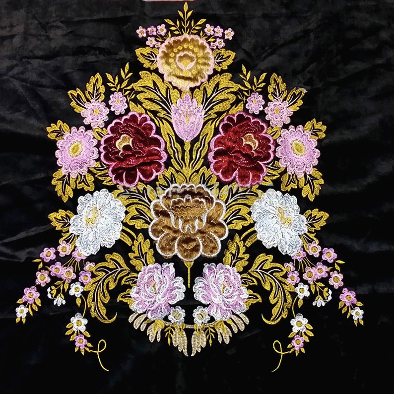 Deluxe Applique Floral Location Design Black Velvet Upholstery Etsy