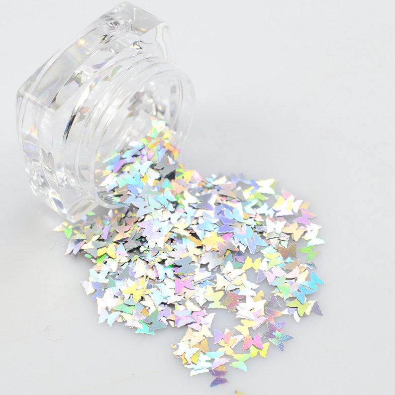 2019 New 1 Bottle Nail Art Sparkly Glitter Silver Laser Butterfly Sequins Slice Nail Thin Paillette Decoration 3D Tips