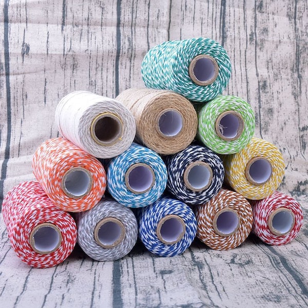 100m (109yd) Spool Cotton Cord Baker Coloured Twine Bundle Best Quality String Ribbon Craft