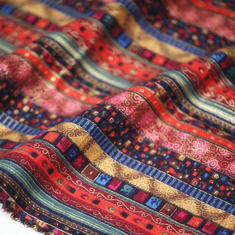 Hot Sale Ethnic Fabrics Hot Stamping Stripe Linen Craft Etsy