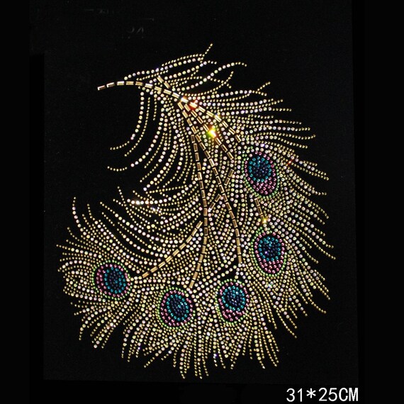 Gold Peacock Design Hotfix Rhinestone Heat Transfer Design Iron on  Rhinestone Motif Embellishment for Garment Shoes Sweater 