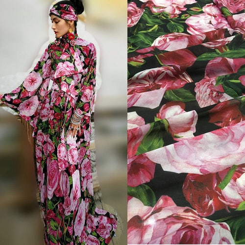 Tissu Polyester en mousseline de soie imprimé Rose, Design de marque transparent pour chemise, tissus en Satin de couture pour femmes, tissu au mètre