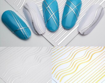 1Pcs Stripes Wave Line 3D Nail Art Sticker Metal Multi-size Wave Strip Nail Stickers Decoration Adhesive Sticker Decals