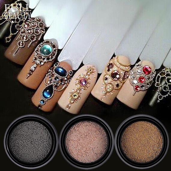 0.6mm Mini Small Stainless Steel Beads Nails Art Gun Grey Rose Gold Caviar  DIY Nail Beads Decorations Studs 