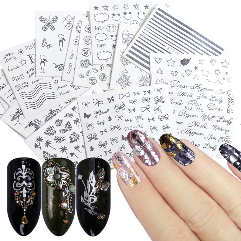 16 Designs Nail Stickers Decals Water Transfer Nail Wraps Etsy