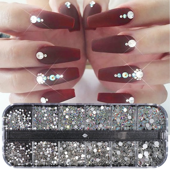 1 Case Crystal Strass Nail Art Rhinestone Decoration Mixed Size Clear AB  Non Hotfix Flatback Gem for Nail Manicure Access 