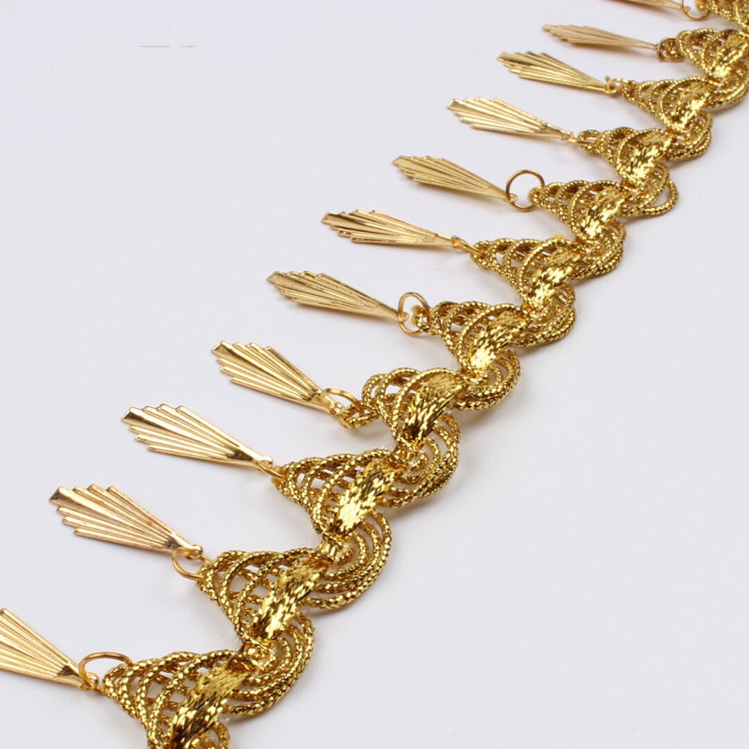 4cm 1yard Braided Gold Lace Fringe Sequins Paillette Tassel Ribbon Stage Performance Suits