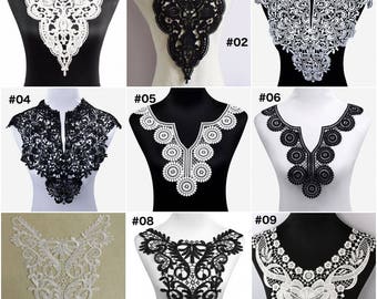 1pc 100% Polyester Black Big Flower Necklace Lace Collar Fabric Trim DIY Embroidery Lace Fabric Neckline Applique Sewing Craft