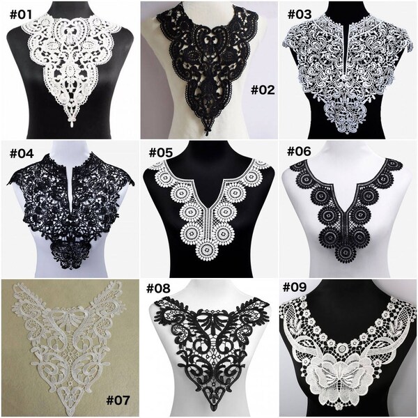 1 pc 100% polyester noir grande fleur collier dentelle col tissu garniture bricolage broderie dentelle tissu décolleté appliques couture artisanat