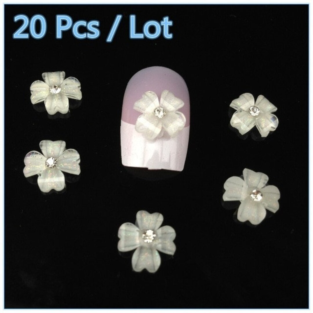 20pcs 3D White Flower Manicure Glitters Stickers Beads Nail - Etsy