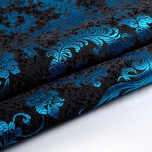 Blue Flowers Brocde Fabric Damask Jacquard Apparel Costume Tapicería Mobiliario Material de la cortina Patchwork Fabric 75cm * 50cm