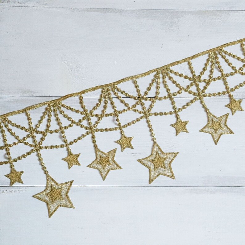 14.5cm Wide Stars Gold Tassels Lace Fringe Lace Trim Ribbon Costume Home Textile Curtains Decor Trims Clothes Sewing Accessories