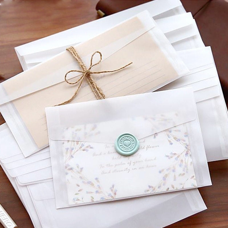 20pcs/lot Custom Transparent Envelope Translucent Paper Envelopes Set  Letter Vintage Wedding Invitation Envelopes for Cards