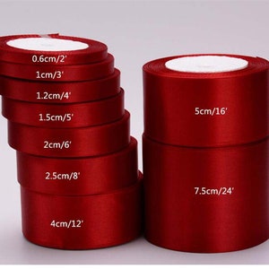 25 Yards/Roll 6/10/15/20/25/40/50mm Wine Red Color Single Face Satin Ribbon DIY Gift Wrapping Christmas Wedding Party Ribbons