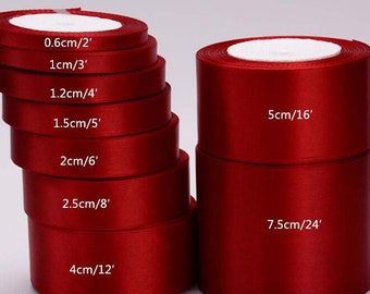 25 Yards/Roll 6/10/15/20/25/40/50mm Wine Red Color Single Face Satin Ribbon DIY Gift Wrapping Christmas Wedding Party Ribbons