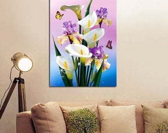 5D DIY Full Drill Round Square Diamond Painting Rhinestone Diamond Painting Cross Stitch Calla Flowers Icon Embroidery Home Decoration