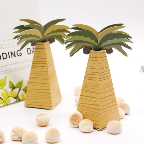 10pcs/lot Wedding Favor Coconut Palm Tree Box Baby Shower Souvenirs DIY Wedding Palm Candy Box for Wedding Decoration