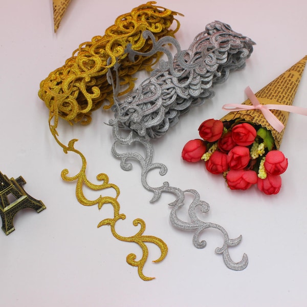 6 Yards/Lot Embroidered Braid Lace Iron On Applique Ribbon Lace Trims Cos Costume Decoration 4cm Wide