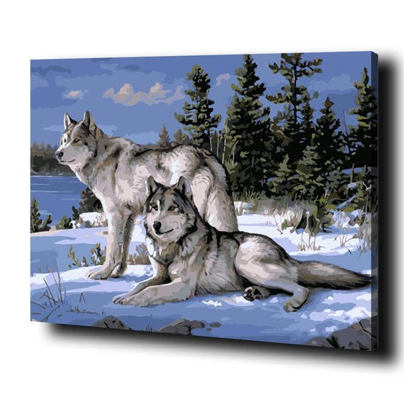 Wolf Couple DIY Digital Canvas Oil Painting by Numbers | Etsy