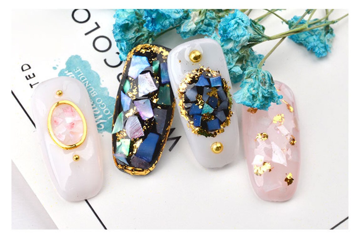 12 colors / set Natural Seashell Nail Art Decorations In The Etsy