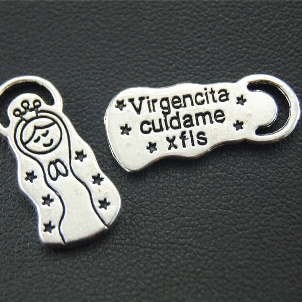 10pcs Antique Silver Plated Baby Angel Charm Handmade Charms Pendants Jewelry Findings 30mm x13mm. Virgencita Cuidame XFis