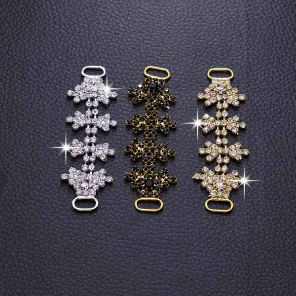 10pcs Metal Shoes Buckles Rhinestone Bikini Connectors Crystal Jet Handmade Belt Buckle for Swimming Wear Bridal Decorate