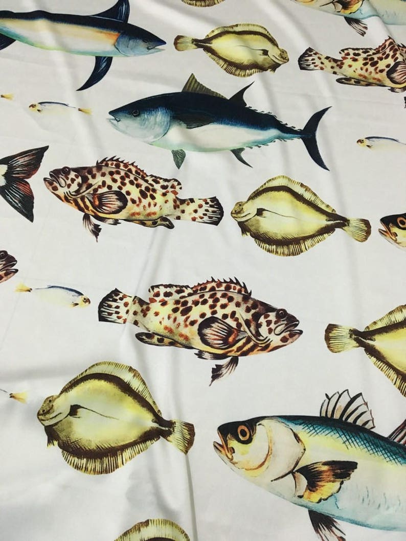 Smoothly Silk Satin Fabric Sea Fish Animal Print Silk Satin Etsy