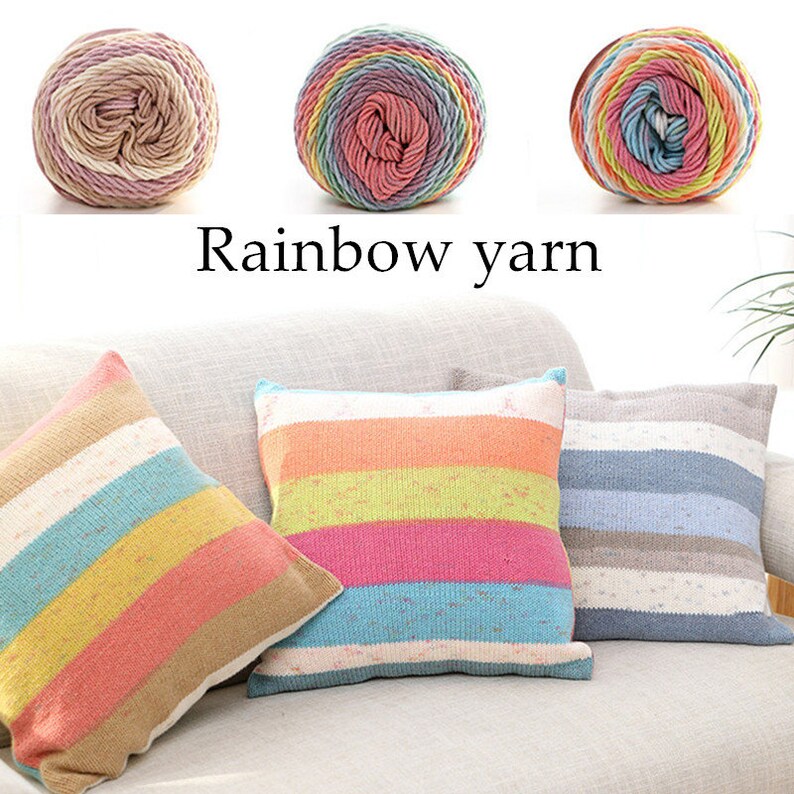 Rainbow Segment Dyed Yarn 5 Strand Wool DIY Handmade Knitted Baby Sweater Hat Scarf Sofa Cushion image 1