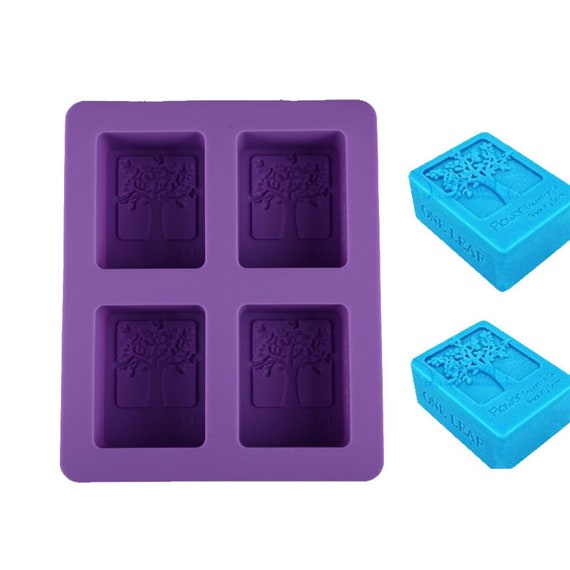 Purple Rectangular 4-Cavity Tree Pattern Silicone Soap Mold