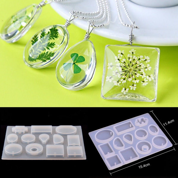 UV Resin 12 Designs Cabochon Silicone Mold Necklace Pendant Resin Making Mould DIY Hand Craft for Resin or Liquid Polymer Clay for Jewelry